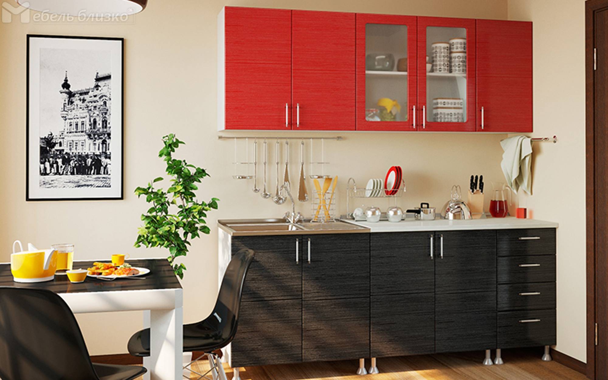 Мебель кухня черная и красная