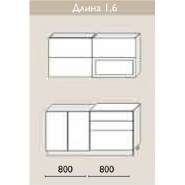 Кухня Яна белый алмаз/ небесная лазурь, Размеры: Размер 1,6 м