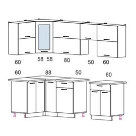 Кухня угловая Мила Глосс 50 (белый/красный глянец), Размеры: Мiла Gloss 1,2х2,5 м