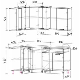 Кухня угловая Мила Лайт серебро/антрацит, Размеры: Размер 1,2х1,7 м.