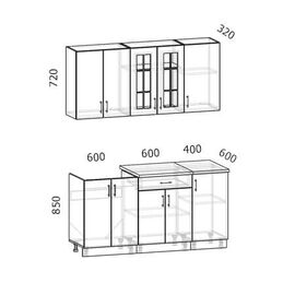 Кухня Бостон акация белая/акация графит, Размеры: Бостон-12 (1,6м)