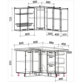Кухня угловая Мила Пластик слива, Размеры: Размер 1,2х1,3 м