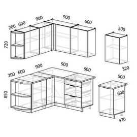 Кухня угловая Mix Top белый премиум/дуб крафт золотой, Размеры: MIX Top-18 (Размер 1,7х2,0м)