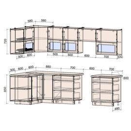 Кухня угловая Мила Матте, Размеры: Размер 1,5 х 2,9 м. (Б)