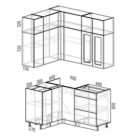 Кухня угловая Леон белый/графит, Размеры: Кухня Леон -21(1,5х1,2м)