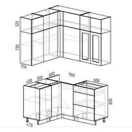 Кухня угловая Леон белый/графит, Размеры: Кухня Леон -22(1,5х1,3м)