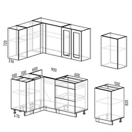 Кухня угловая Леон белый/графит, Размеры: Кухня Леон -35(1,2х2,6м)
