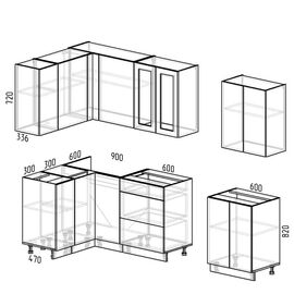 Кухня угловая Леон белый/графит, Размеры: Кухня Леон -36(1,2х2,7м)