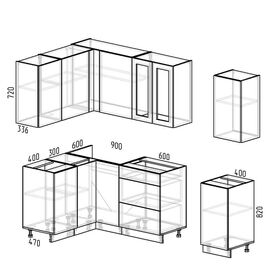 Кухня угловая Леон белый/графит, Размеры: Кухня Леон -37(1,3х2,5м)