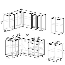 Кухня угловая Леон белый/графит, Размеры: Кухня Леон -38(1,3х2,6м)