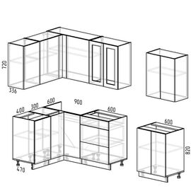 Кухня угловая Леон белый/графит, Размеры: Кухня Леон -39(1,3х2,7м)