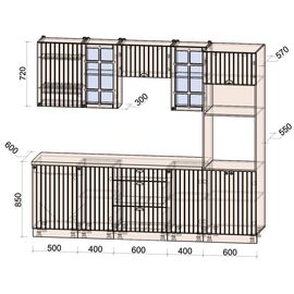 Кухня Берес В (дуб полярный/дуб серый), Размеры: Размер 2,5 м.