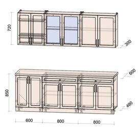 Кухня Тренд Б (слоновая кость/пепел), Размеры: Размер 2,2 м.