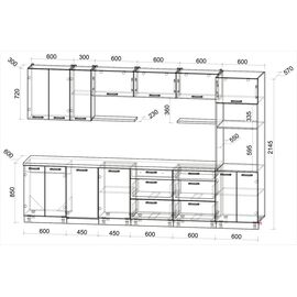Кухня Мила ПМ 3 (дуб веллингтон/дуб веллингтон), Размеры: Размер 3,3 м