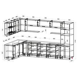 Кухня угловая Мила Глосс ПМ (белый/асфальт глянец), Размеры: Размер 1,896х3,58-2 м