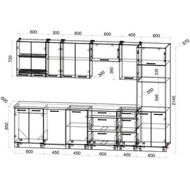 Кухня Мила Глосс ПМ 3 (белый/дуб вотан), Размеры: Размер 3,1 м
