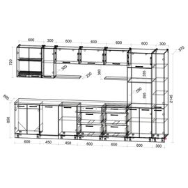 Кухня Мила Глосс ПМ 3 (белый/дуб вотан), Размеры: Размер 3,6 м