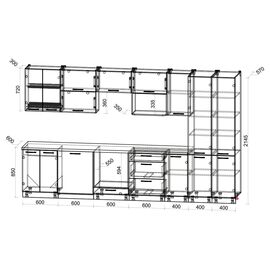 Кухня Мила Глосс ПМ 2 (дуб вотан/капучино глянец), Размеры: Размер 3,6 м