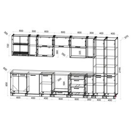 Кухня Мила Глосс ПМ 4 (дуб вотан/черный глянец), Размеры: Размер 3,8 м