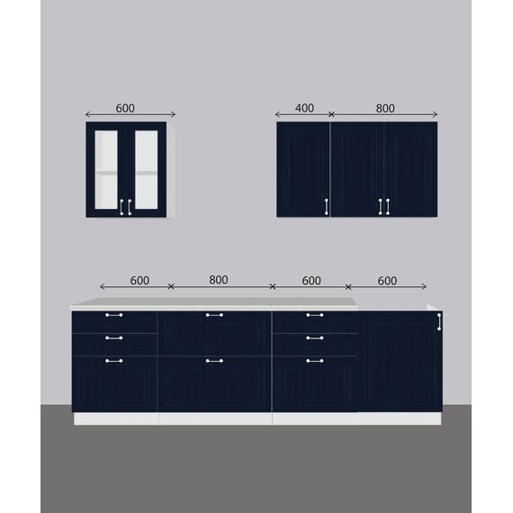 Кухня Ницца дуб фактурный оливковый/кремовый, Размеры: Размер 2,6 м.