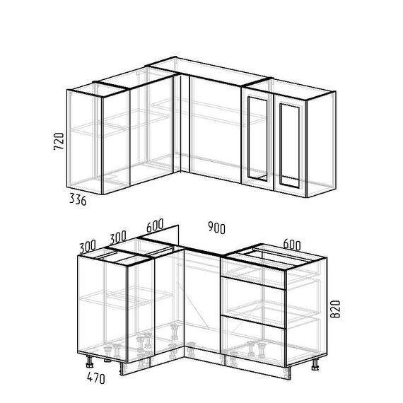 Кухня угловая Леон белый/графит, Размеры: Кухня Леон -31(1,5х1,2м), изображение 2