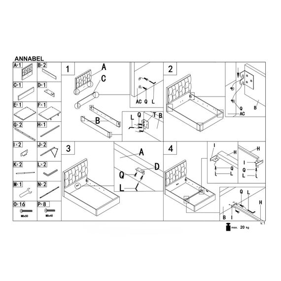 Кровать ANNABEL (серый), изображение 3