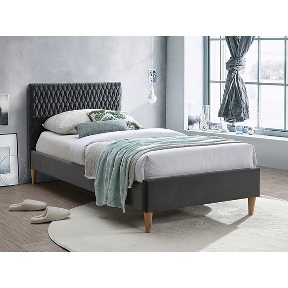 Кровать AZURRO VELVET BLUVEL 14 (серый/дуб), Размер спального места: 90х200
