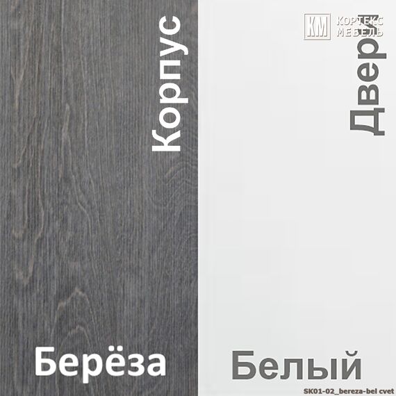 Шкаф-купе Лагуна ШК01-02 1120/2200/650 (береза/белый), изображение 5