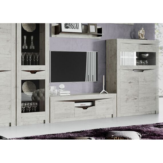 Шкаф с витриной Соренто 2-х дверный 107x38.5x150 (дуб бонифаций/кофе структурный матовый), изображение 2