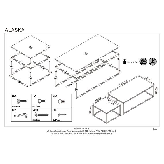  Комплект ALASKA (2 стола журнальных) дуб золотой/черный, 120/60/40 и 55/55/36, изображение 5
