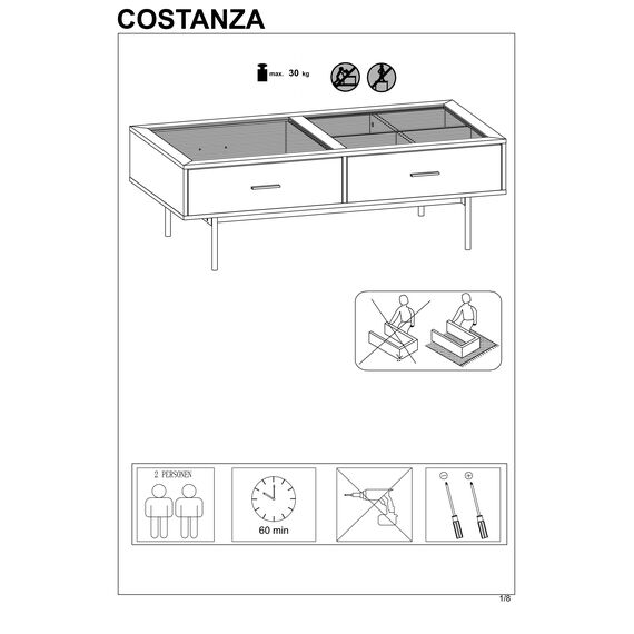Стол журнальный COSTANZA дуб натуральный/черный, 120/60/40, изображение 16