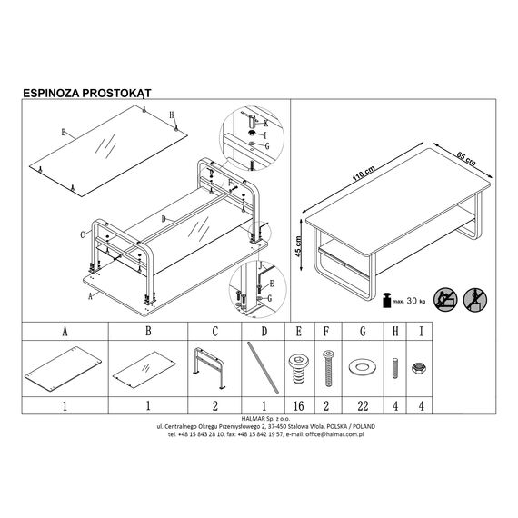 Стол журнальный ESPINOZA PROSTOKAT натуральный дуб/черный, 120/60/45, изображение 9