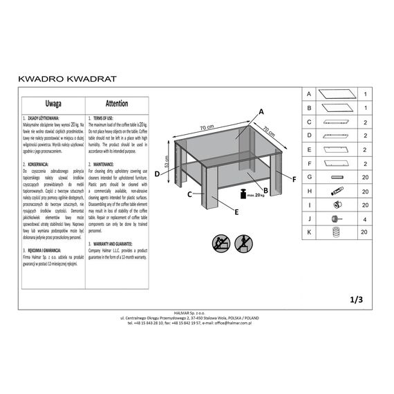 Стол журнальный KWADRO KWADRAT белый/белый, 70/70/53, изображение 4