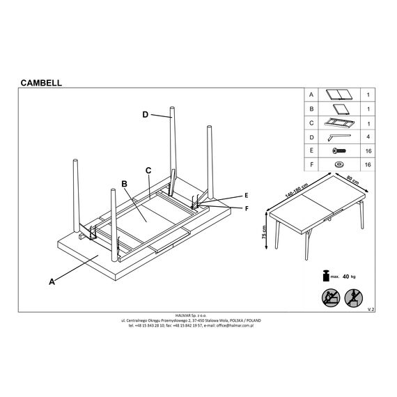 Стол обеденный CAMBELL раскладной, дуб натуральный/черный, 140-180/80/74, изображение 6