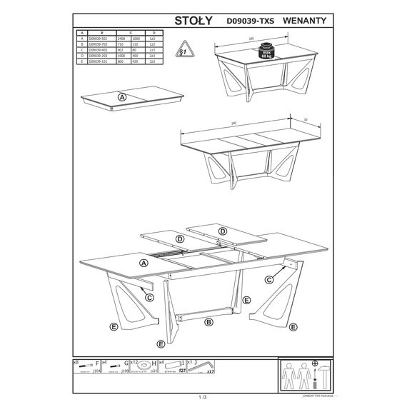 Стол обеденный WENANTY раскладной, орех американский, 160-240/100/77, изображение 15