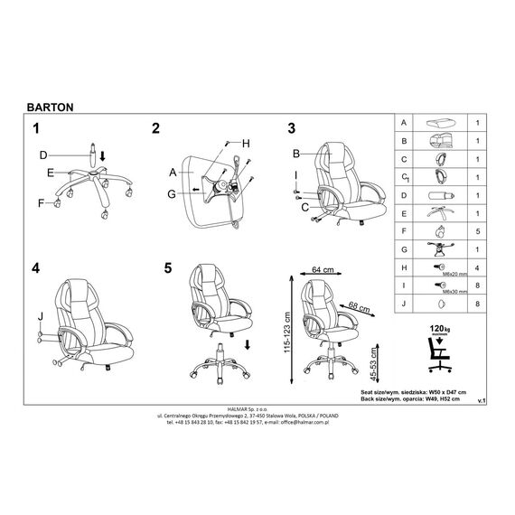 Кресло компьютерное BARTON черный/белый, изображение 8