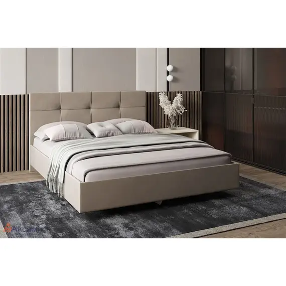 Каприз кровать на латах 1800 Микровелюр 6 (newtone Light BEIGE (светло-бежевый)), изображение 3