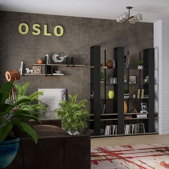 Oslo 25 (гостиная) Стеллаж (дуб серый craft - черный), изображение 2