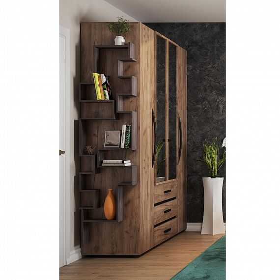 Nature 555 (спальня) Шкаф для одежды и белья (дуб табачный craft-черный), изображение 3