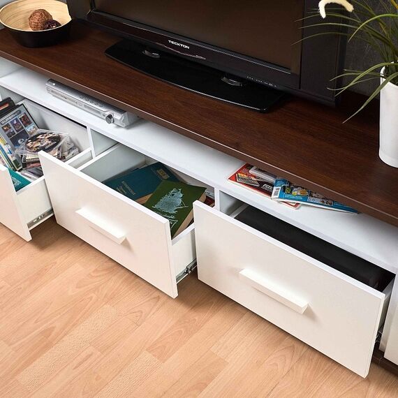 Норвуд 3 (гостиная) Тумба ТВ (белый-орех шоколадный), изображение 4