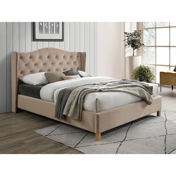 Кровать ASPEN Velvet Bluvel 28 бежевый/дуб 160/200