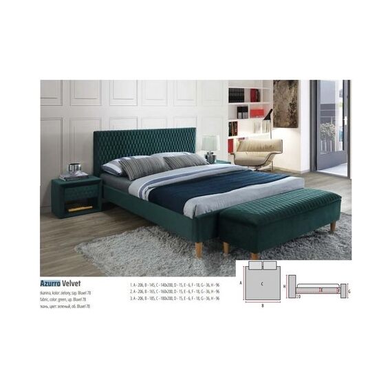 Кровать AZURRO Velvet Bluvel 78 зеленый/дуб 180/200