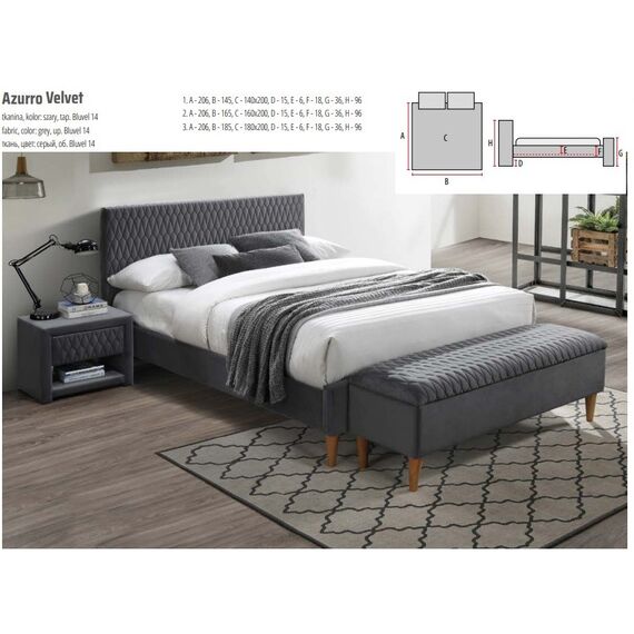 Кровать AZURRO Velvet Bluvel 14 серый/дуб 140/200