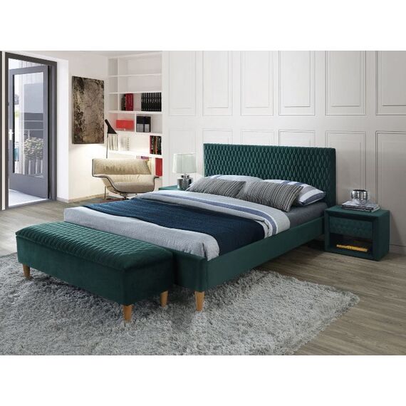 Кровать AZURRO Velvet Bluvel 78 зеленый/дуб 160/200