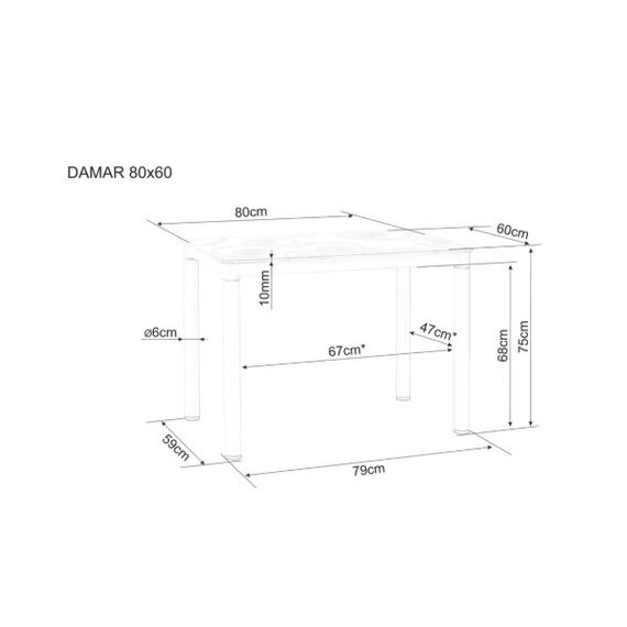 Стол обеденный SIGNAL DAMAR белый 80/60, изображение 5