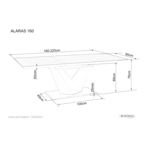 Стол обеденный SIGNAL ALARAS III белый лак/белый 160-220/90, изображение 10