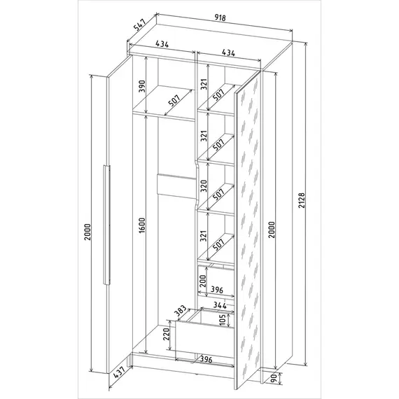 Шкаф комбинированный КТ-Ш2(з) (Тренд) Концепт (дуб золотой/изумруд), изображение 2