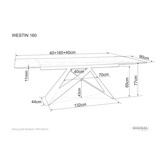 Стол обеденный SIGNAL WESTIN III Ceramic 160 белый/черный матовый 160-240/90, изображение 3
