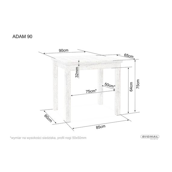 Стол обеденный SIGNAL ADAM дуб артизан/черный 90/60, изображение 3