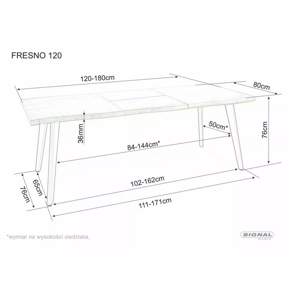 Стол обеденный SIGNAL FRESNO дуб артизан/черный 120-180/80, изображение 4